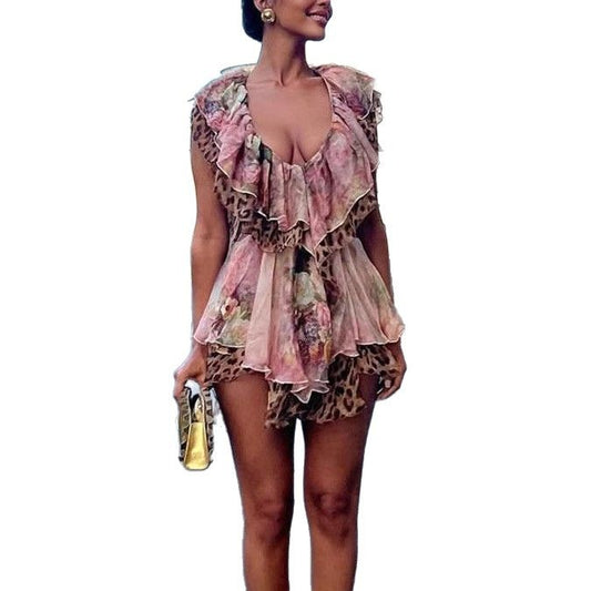 Women's Sexy Dress Sleeveless Printed Irregular Ruffled Dresses