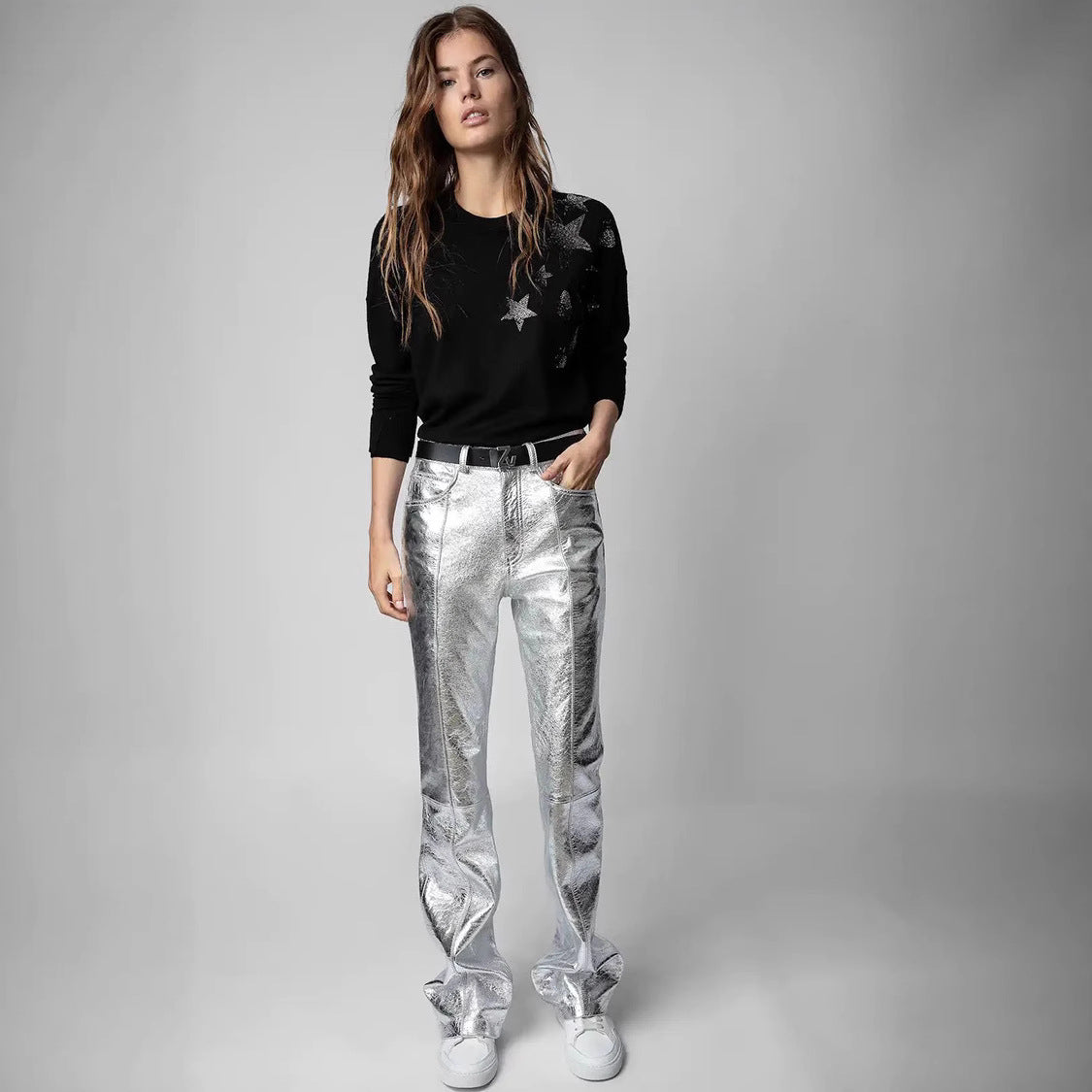 Women's French Niche Stars Heart Rhinestone Black Sweaters