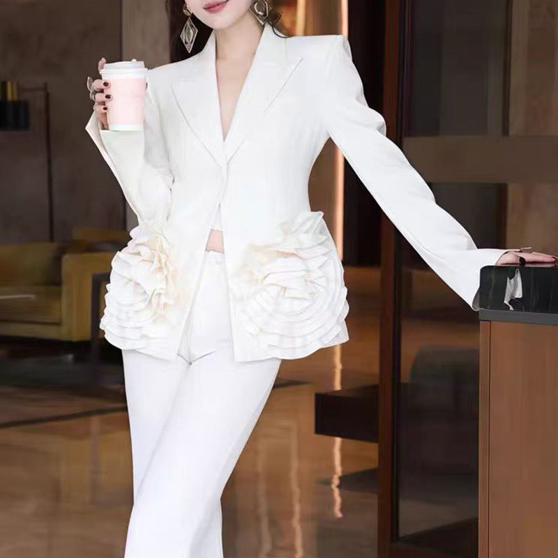 Elegant Three-dimensional Flower Autumn High-grade Design Blazers