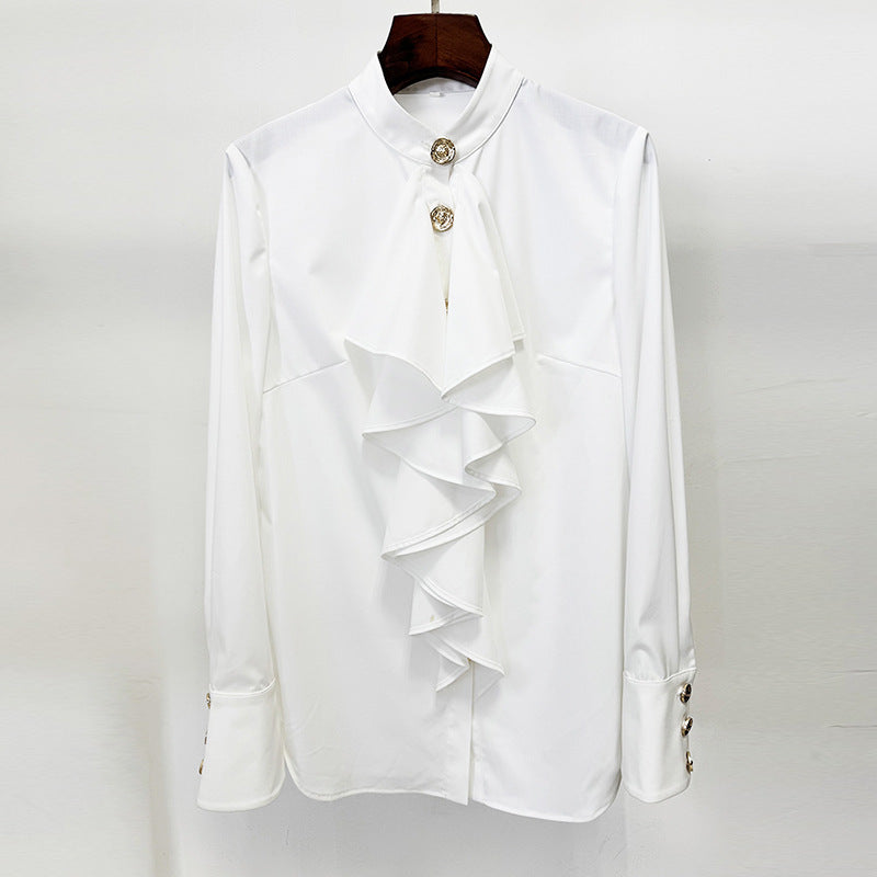 Fashion Simple Slim Fit Ruffle White Blouses