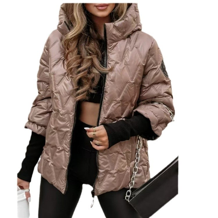 Women's Fashion Hooded Loose-fitting Long Sleeves Patchwork Coats