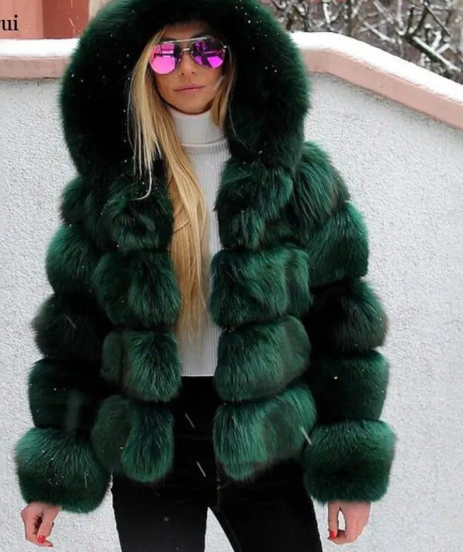 Fur With Hood Splicing Imitation Fox Coats