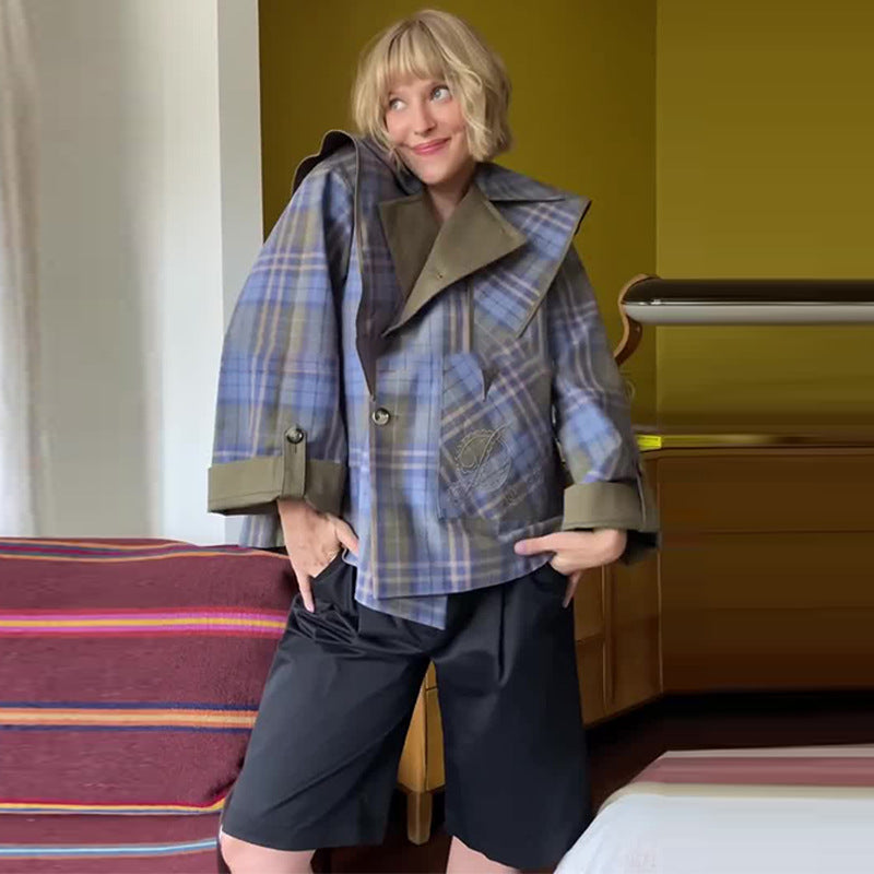 Women's Autumn Graceful Fashionable Plaid Long Sleeve Coats