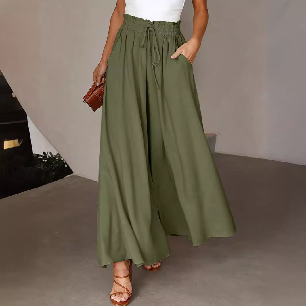 Women's Solid Color High Waist Drawstring Super Loose Flared Pants