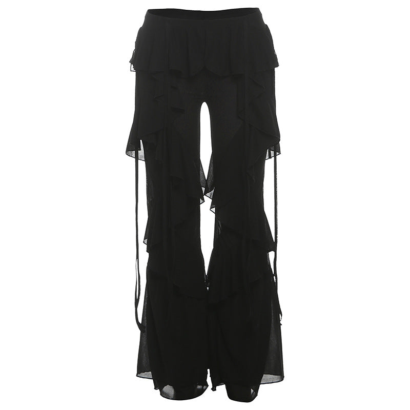 Autumn Street Fashion Tie Patchwork Ruffled Pants