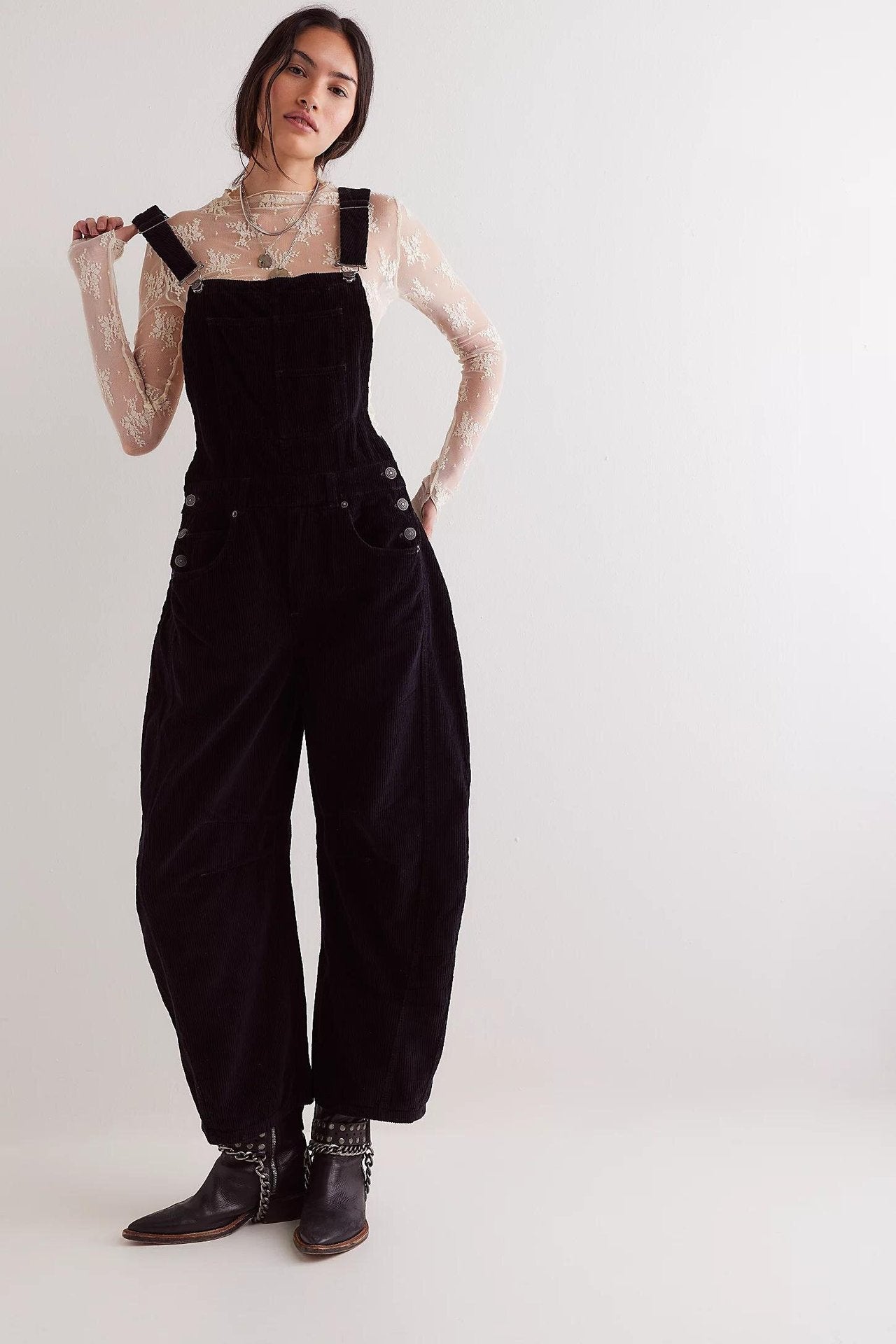 Women's Corduroy Overalls Fashion Loose One-piece Pants