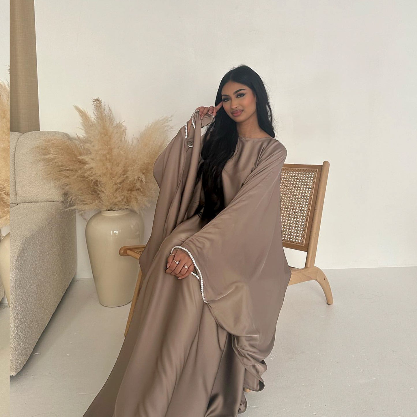 Party Beaded Matte Satin Dress Robe Dresses