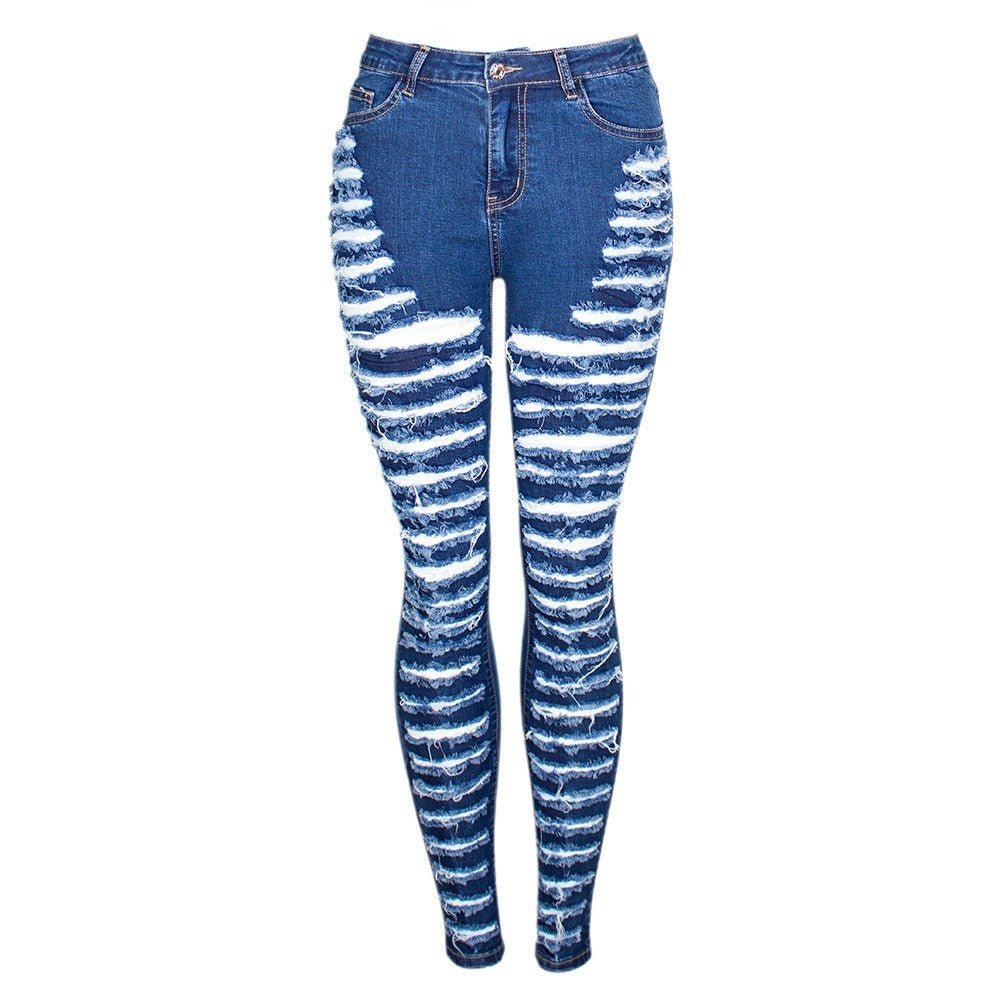 Personalized Ripped Washed Slim Stretch Denim Jeans