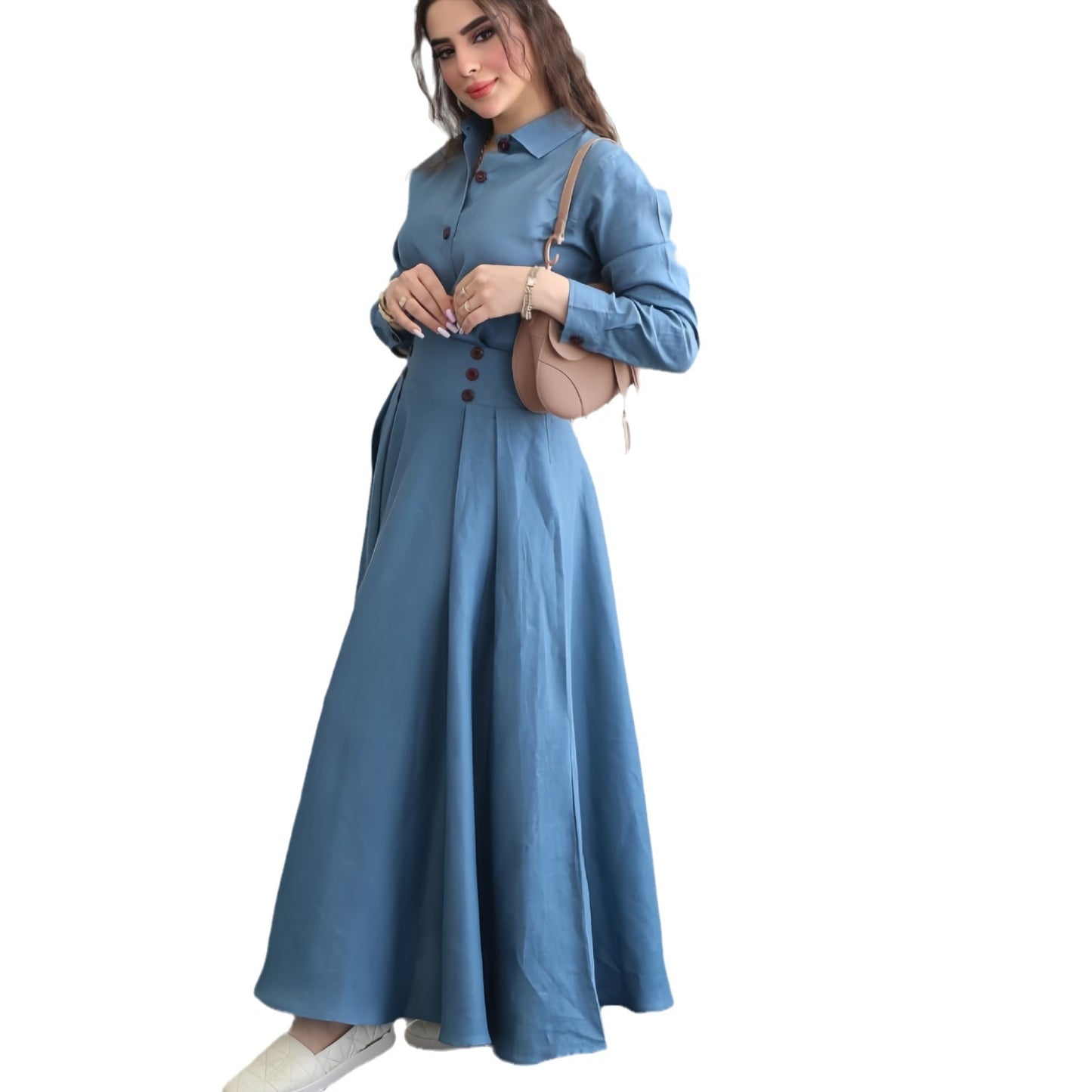 Women's Linen Fashion Solid Color Loose Long Sleeves Skirts