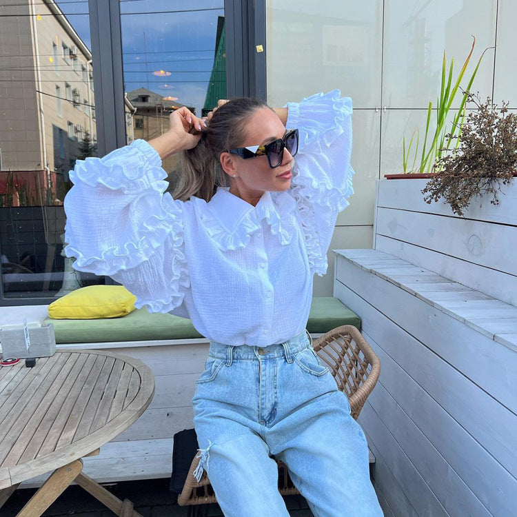 Women's Court Lantern Sleeve Shirt Casual Doll Blouses