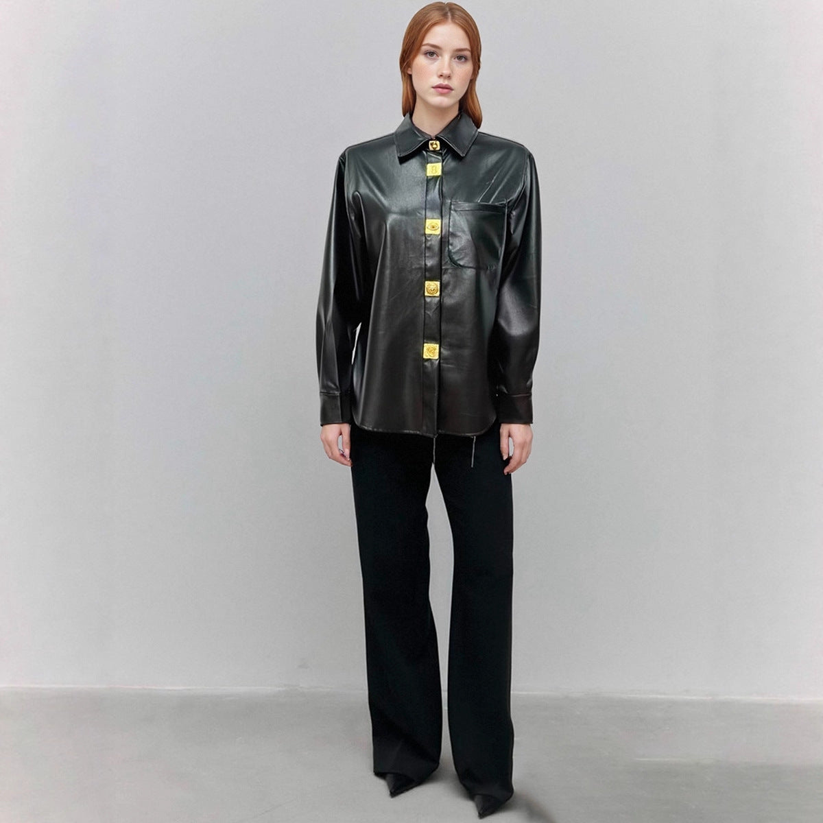 Solid Color Polo Collar Autumn High-grade Loose Coats