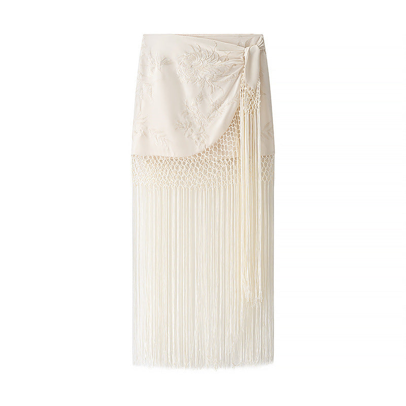Women's Glamorous Lace Embroidery Tassel Stitching Skirts
