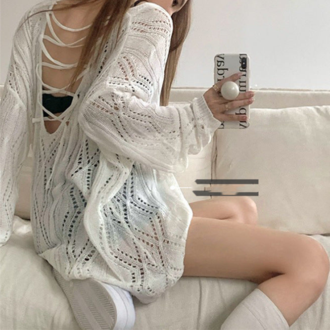 Women's Spring Cutout Backless Knitted Loose Coats