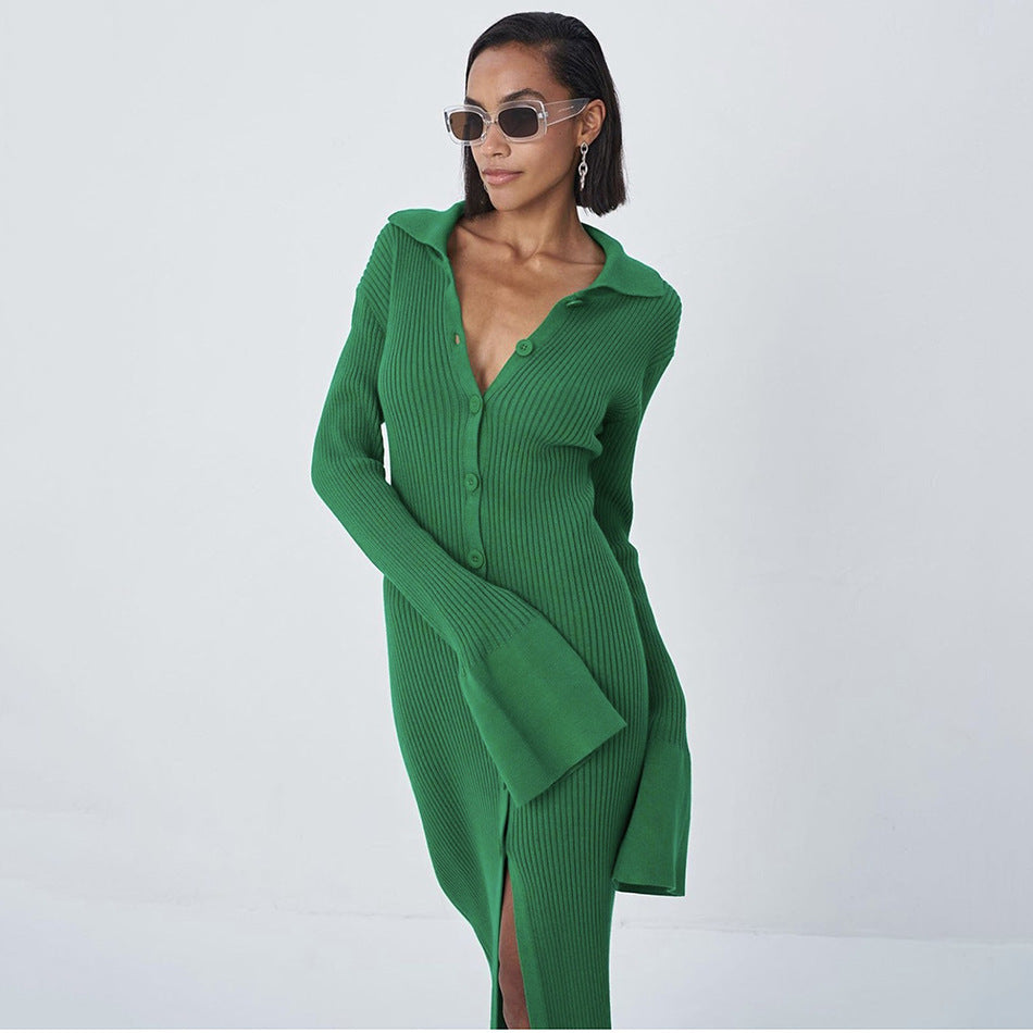 Women's Extended Long Sleeve Flared Sleeves Dress Knitwear