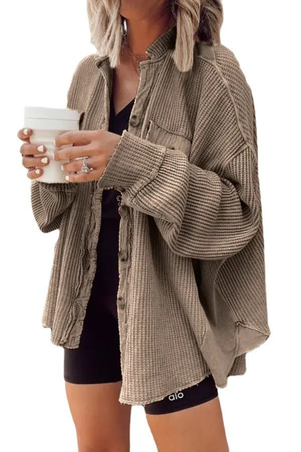 Women's Casual Polo Collar Pocket Stitching Irregular Jackets
