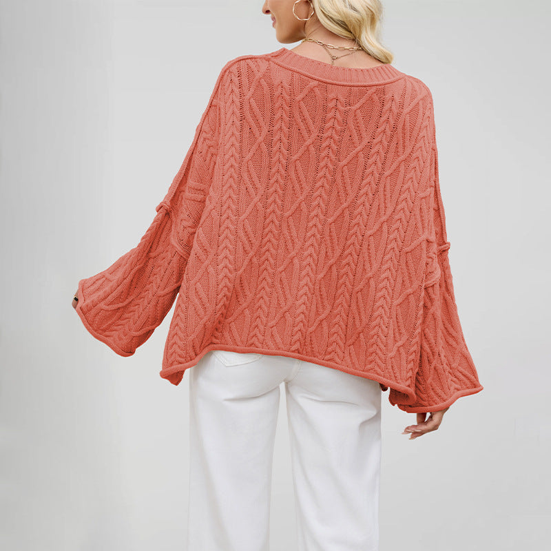 Women's Glamorous Cable Loose-fitting Solid Color Sweaters