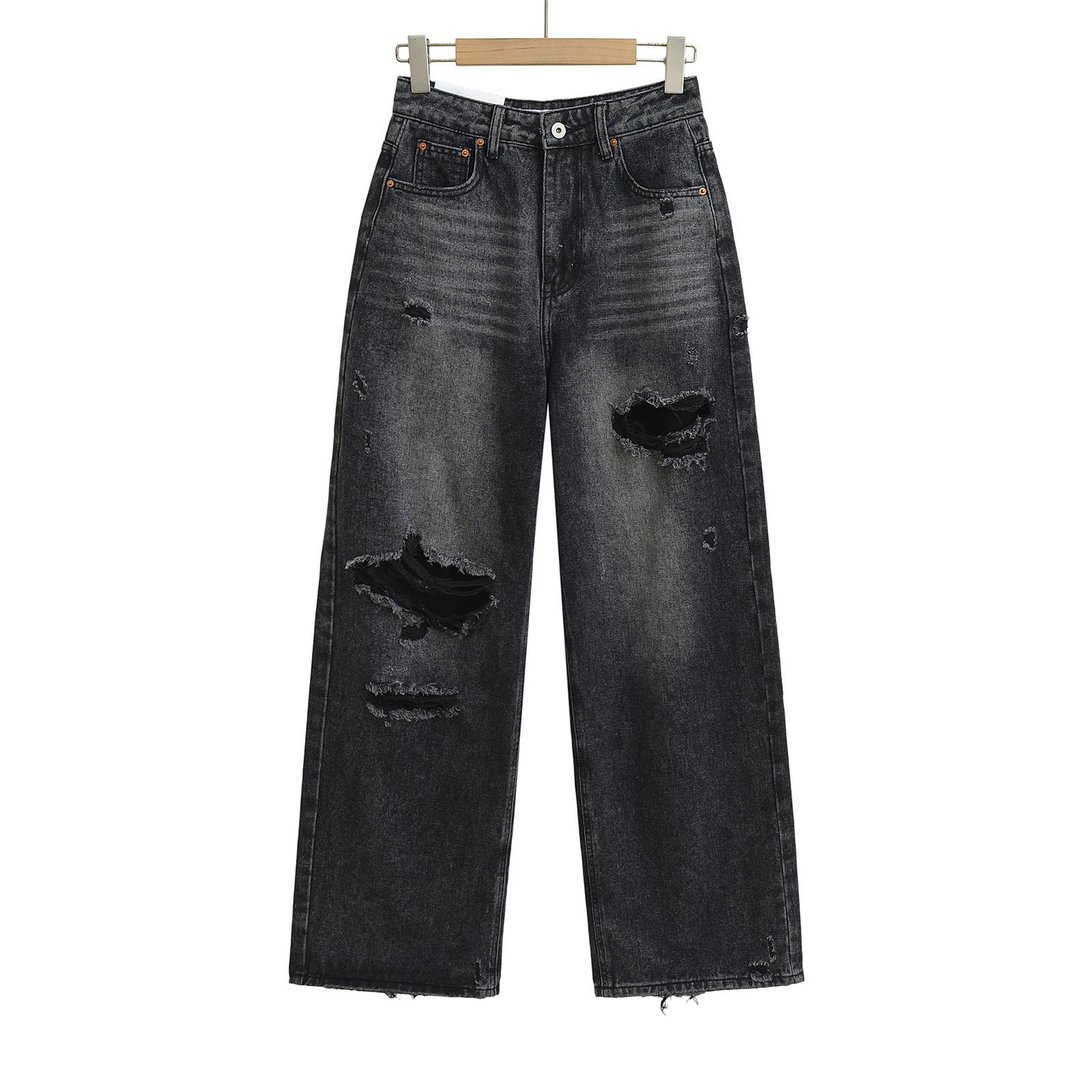 Women's High Waist Loose Straight Ripped Summer Jeans