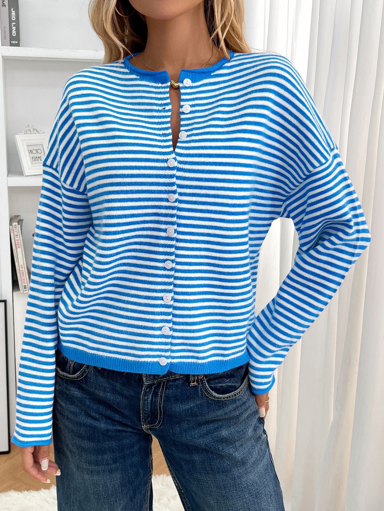 Women's Knitted Striped Casual Long Sleeve Round Sweaters