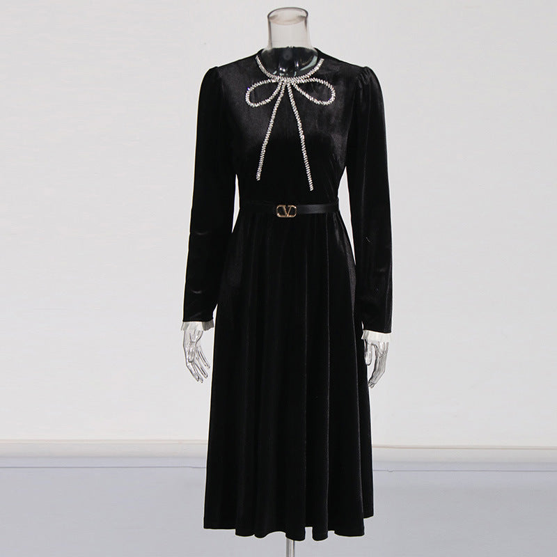 Women's Elegant Style Base Dress Autumn Bow Dresses