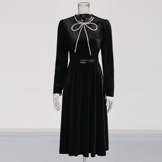 Women's Elegant Style Base Dress Autumn Bow Dresses