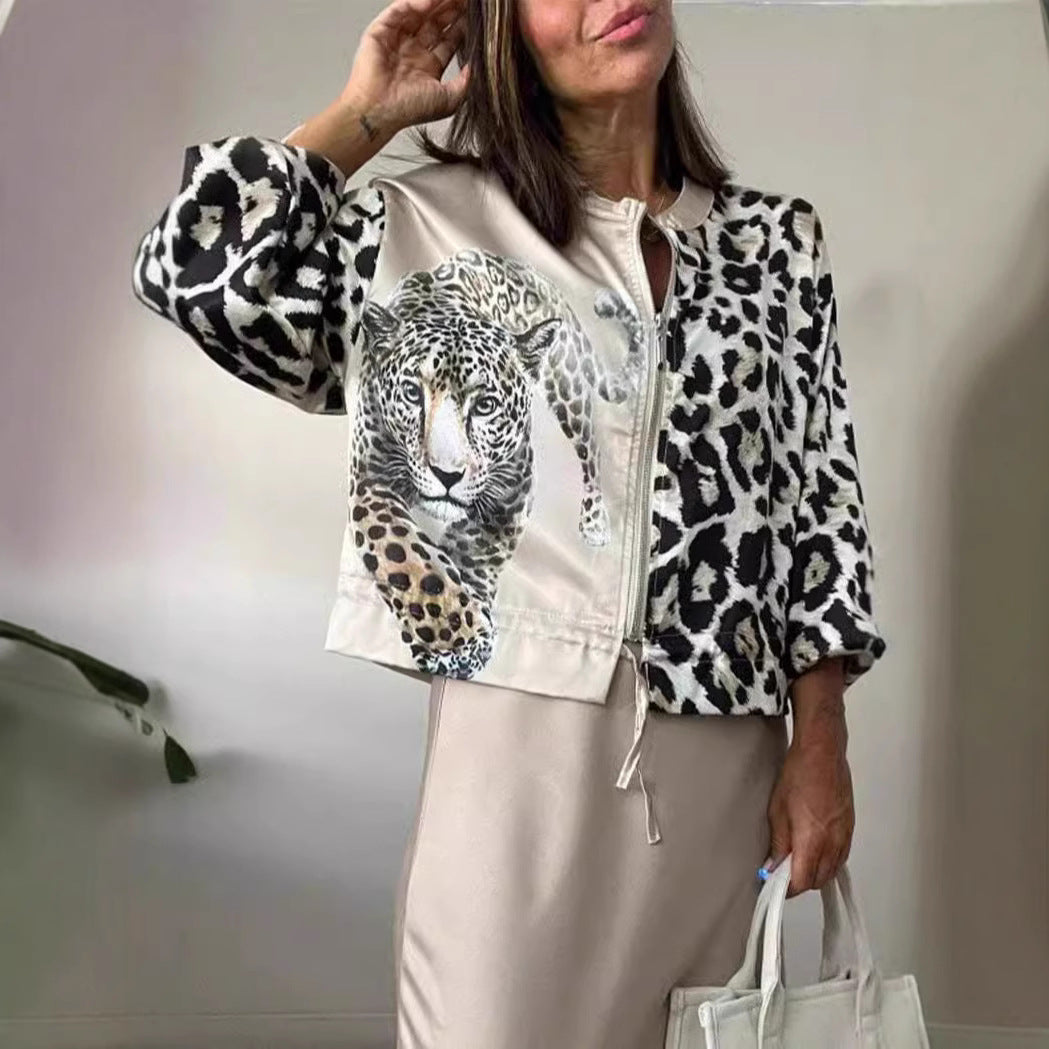 Women's Wear Autumn Leopard Animal Combination Printing Jackets
