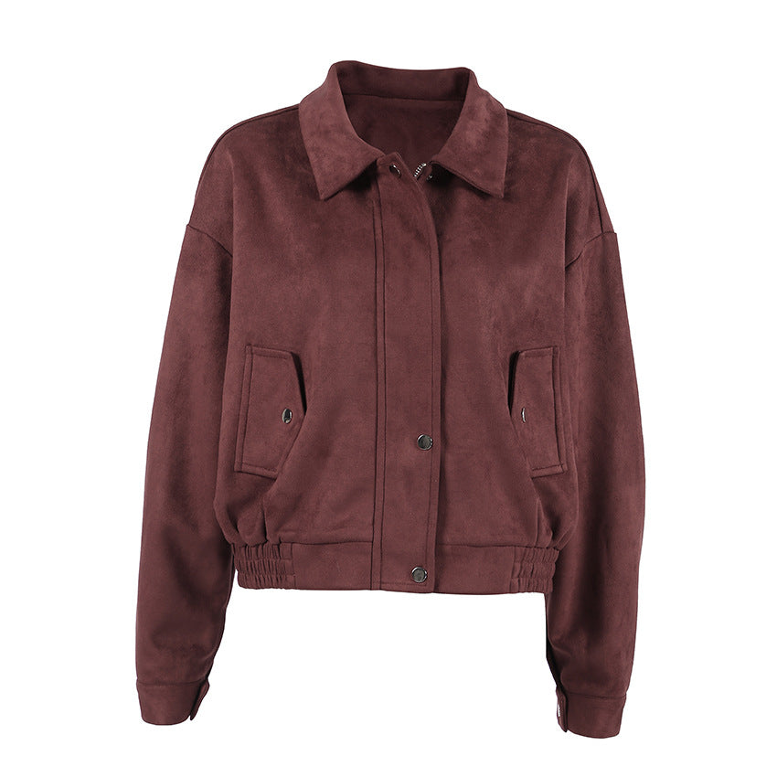 Women's Vintage Red Brown Suede Casual Loose Jackets