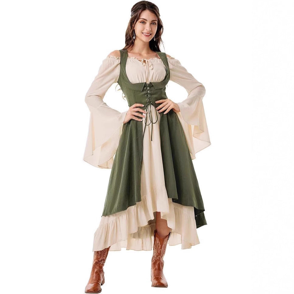 Women's Under Bust Girth Pirate Farmer High Low Dress Clothing