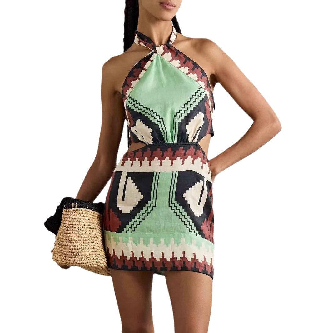 Summer Sexy Halter Positioning Print Holiday Dresses