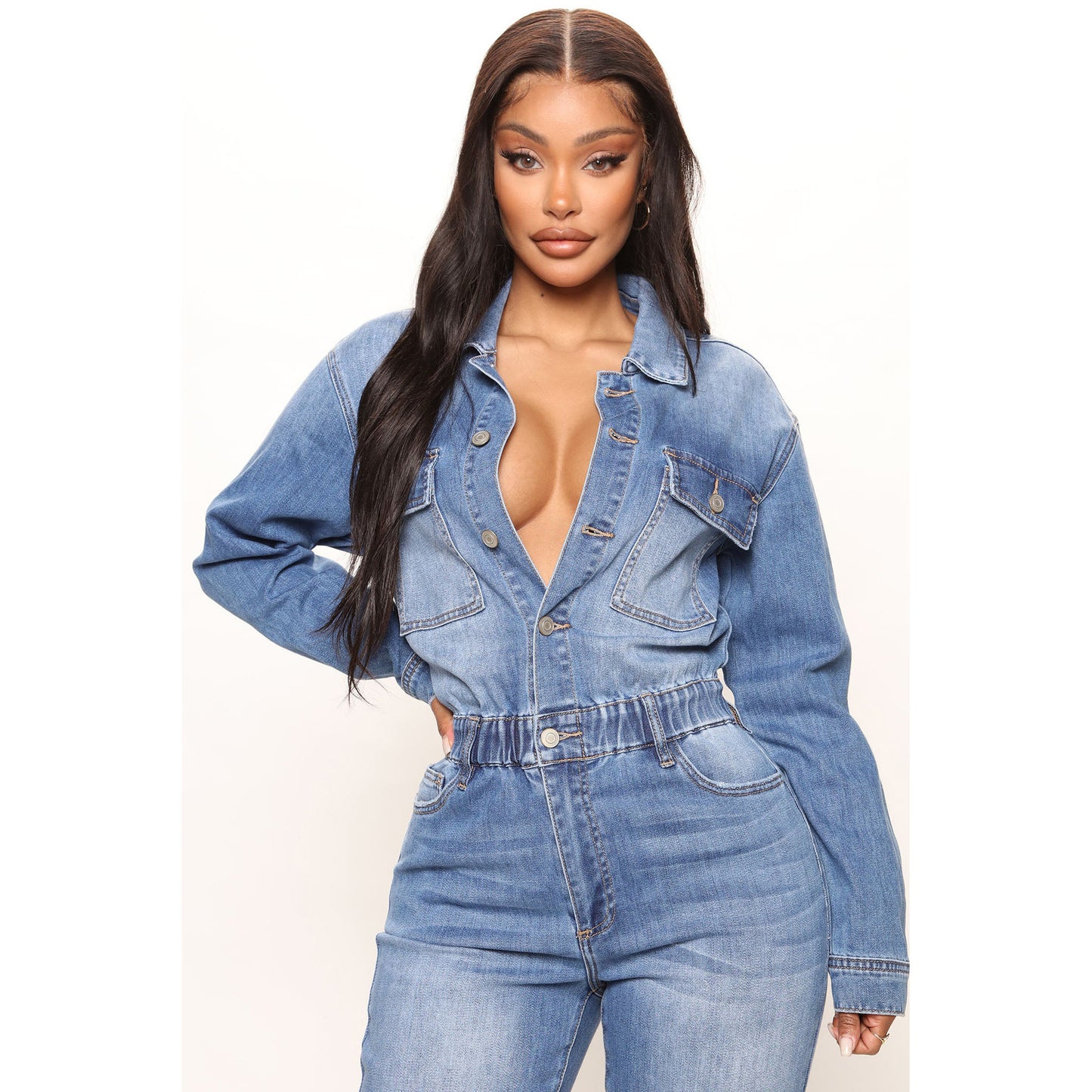 Women's Washed Fashionable Long Sleeve Overall Jumpsuits