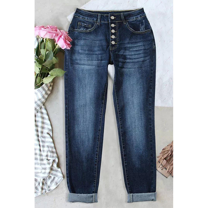 Women's Innovative Elegant Complete Sizes Button Jeans