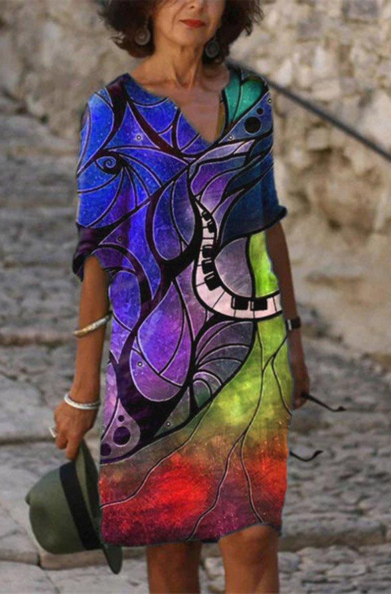 Women's Dress Autumn Fashion Positioning Flower Pattern Dresses