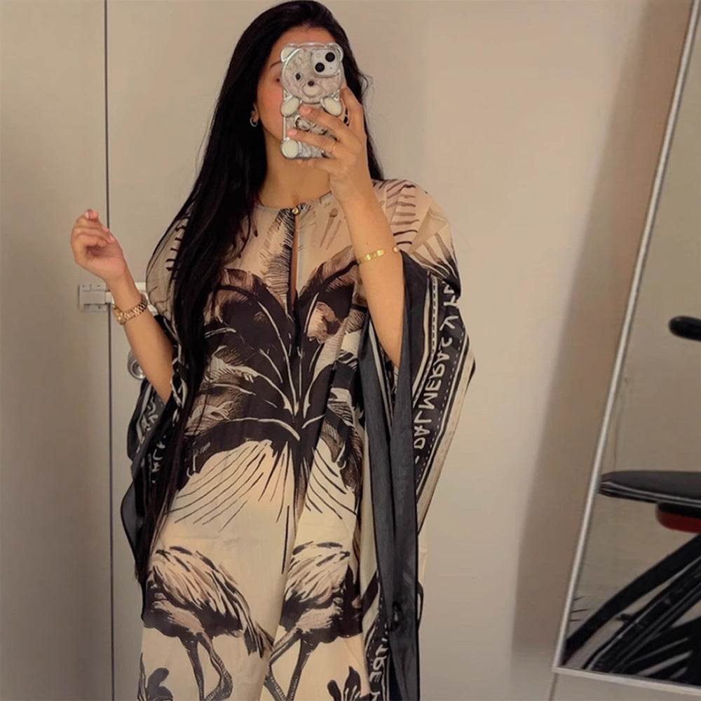 Women's Round Neck Bell Sleeve Printed Dress Dresses