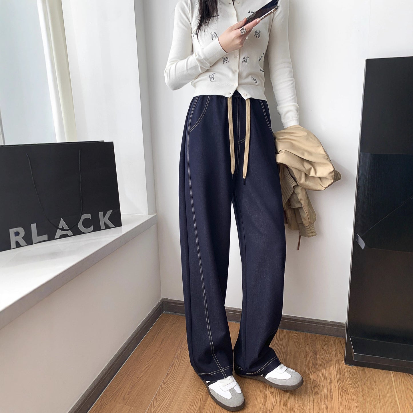 Women's Three-dimensional Cutting Machete Banana Wide Leg Jeans
