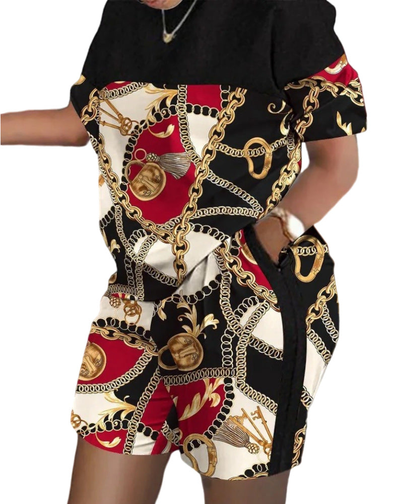 Women's Versatile Short-sleeved Two-piece Printed Commuter Suits