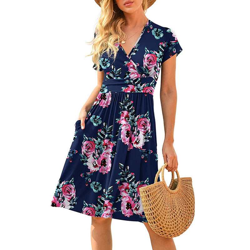 Women's Sleeve Printed Pocket Mid-length Dress Dresses