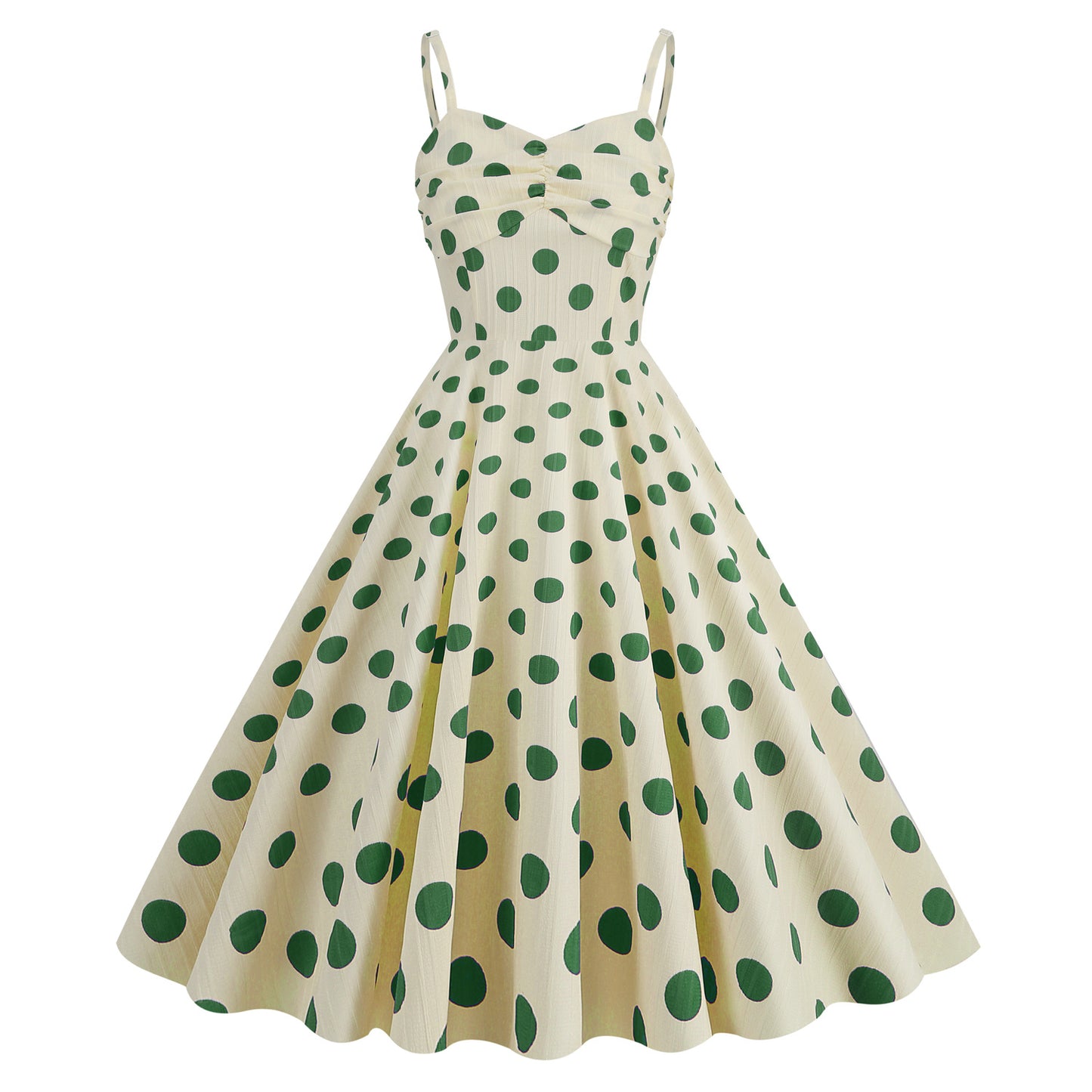 Hepburn Style Retro Fresh Holiday Polka Dot Brace Dress