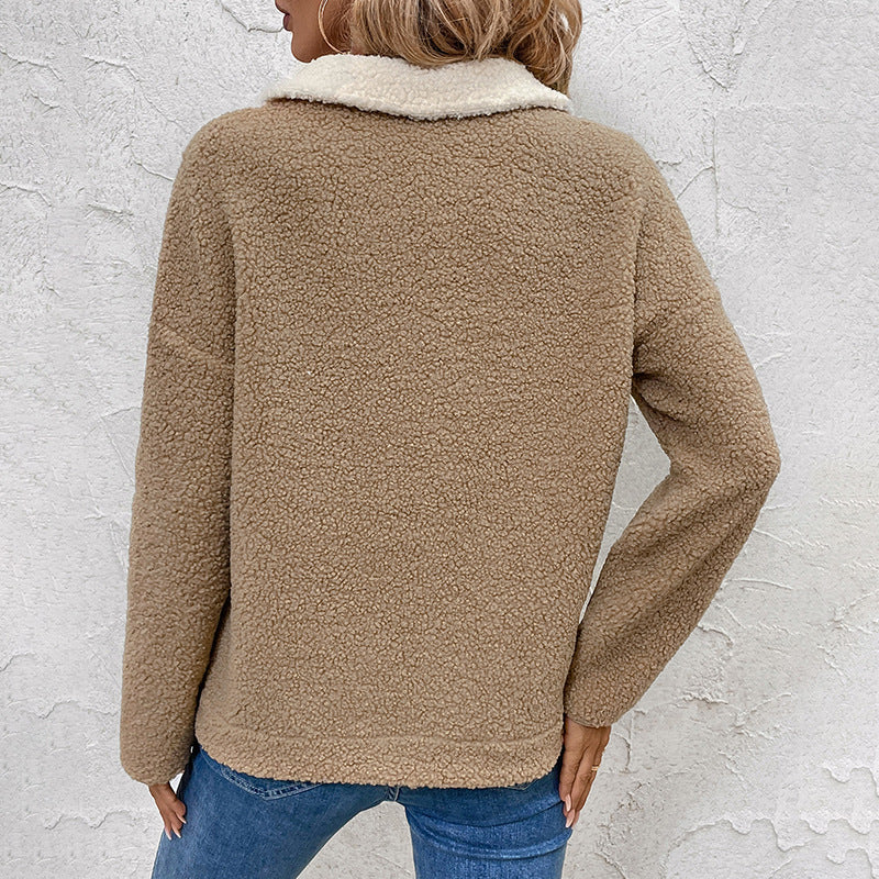 Comfortable Pullover Autumn Color Matching Fleece Sweaters