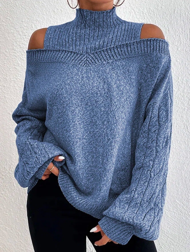 Color Turtleneck Hollow Out Long Sleeve Sweaters