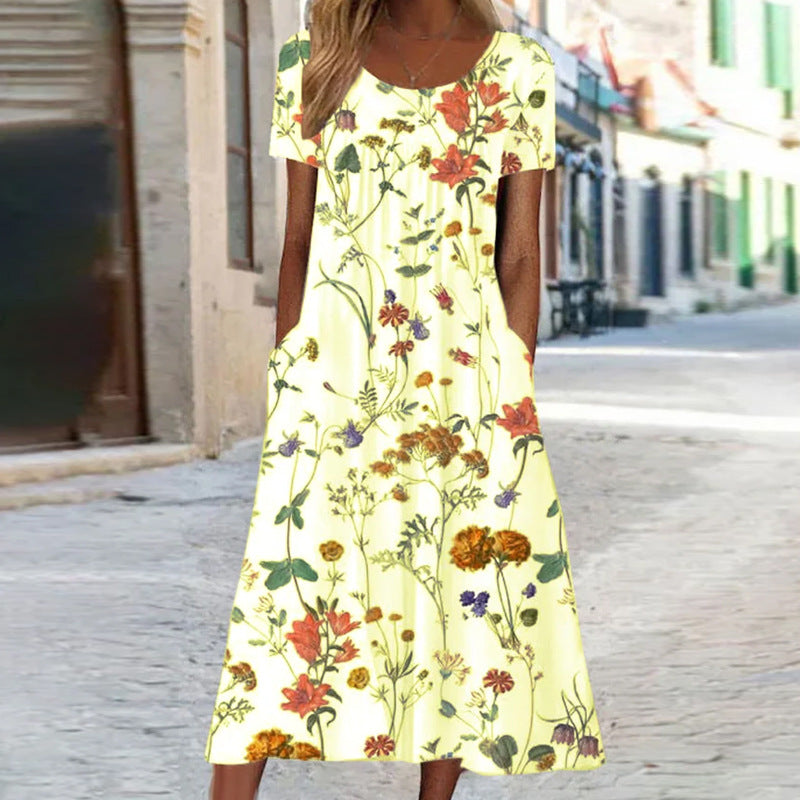 Women's Loose Comfortable Sleeve Printed Dress Bohemian Shorts