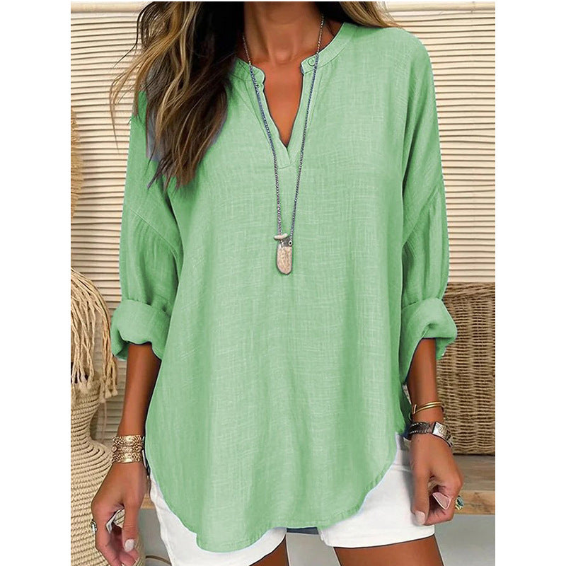 Women's Cotton Linen Pure Large Shirt Blouses
