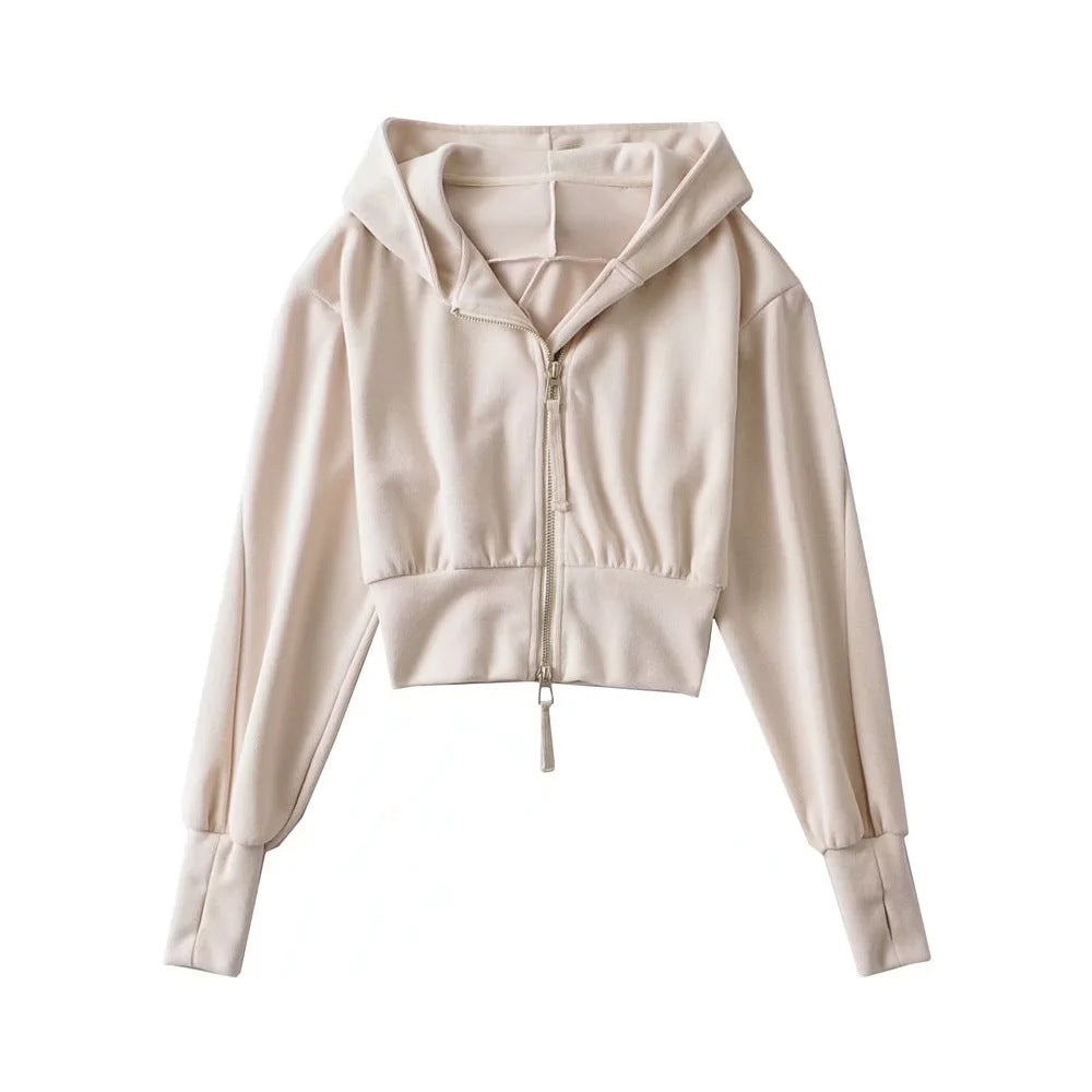 Women's Spring Double Zipper Stitching Hooded High Sweaters