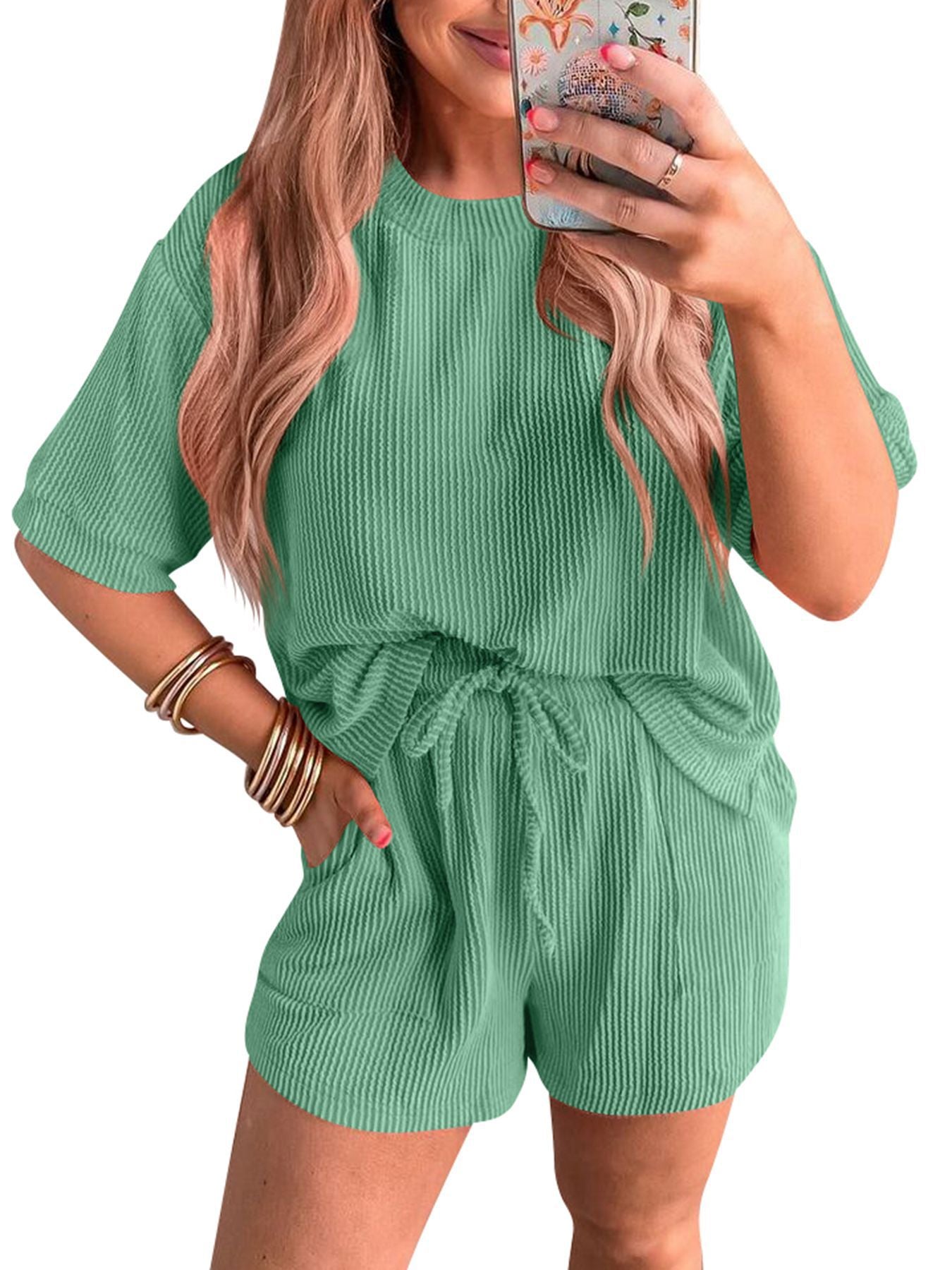 Women's Twist Strip Sleeve Drawstring Casual Suits