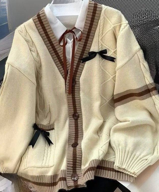 Women's Lazy Style Design Knitted Bow Twist Sweaters