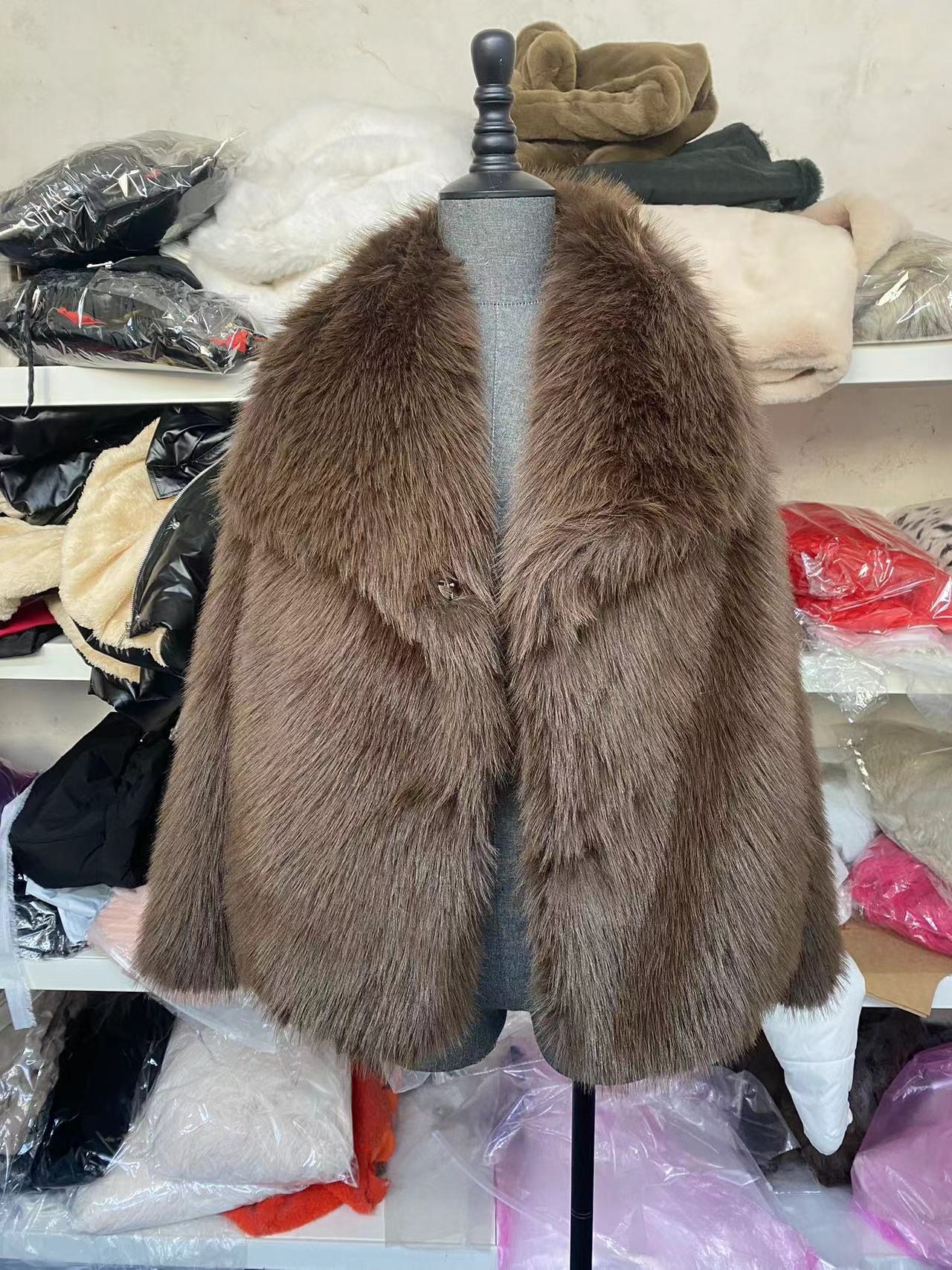 Women's Durable Fur Imitation Overcoat Black Coats