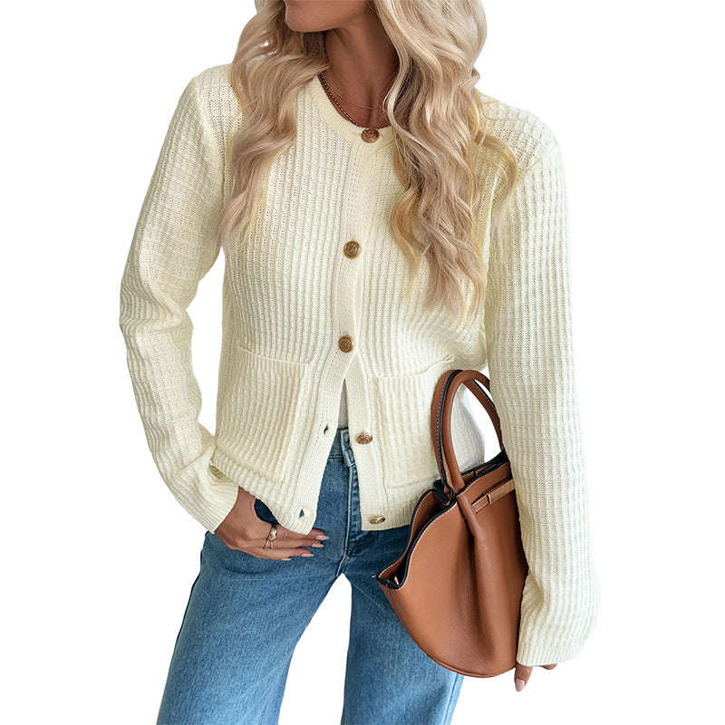 Women's Casual Korean Style Metal Button Solid Sweaters