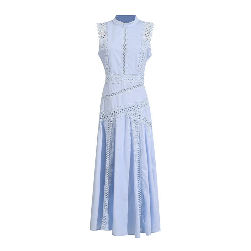 Women's Retro Style Round Neck Sleeveless Waist Lace Dresses