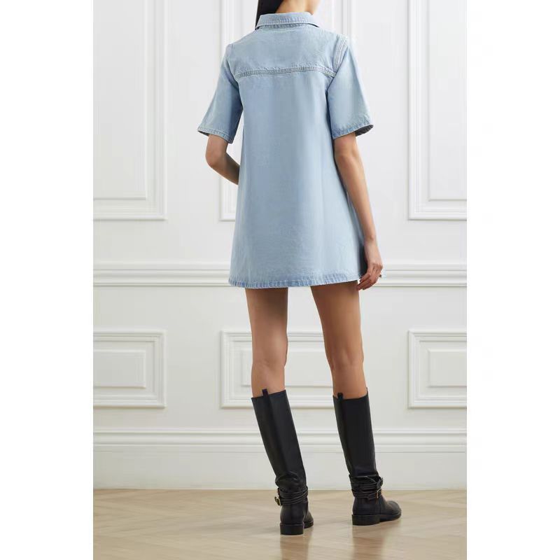 Women's Blue Washed Sleeve Denim Dress A- Dresses