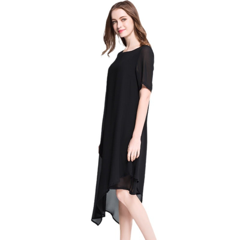Summer Chiffon Dress Breathable Irregular French Simple Solid Dresses
