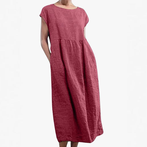 Solid Color Sleeveless Loose Cotton Linen Dresses