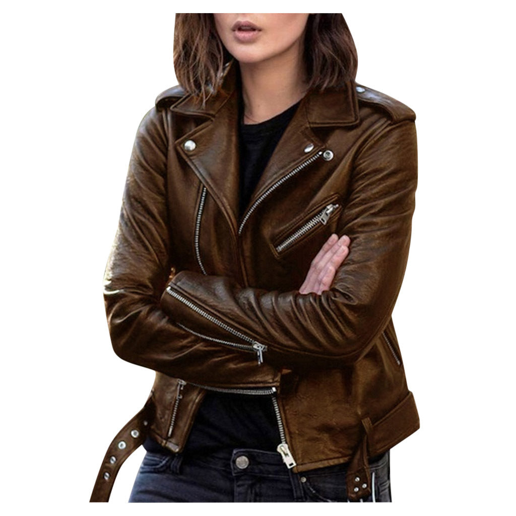 Women's Trendy Leather Motorcycle Slim Winter Coats